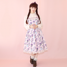 This is a long dress is a purple and white dress, featuring a floral pattern.