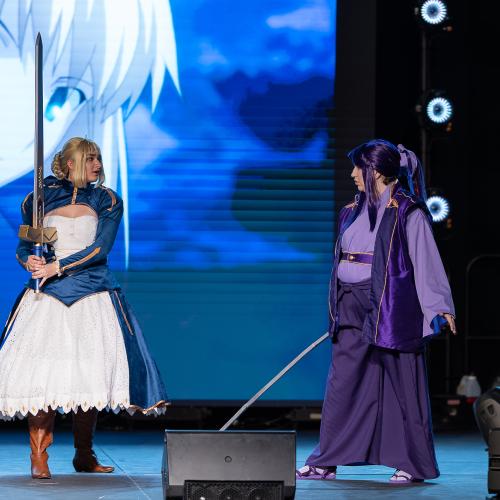 Saber and Assassin from Fate Stay/Night: Unlimited Blade Works
Cosplayer: Silvercrystal_cosplays
https://www.instagram.com/lady_silvernight/
https://www.instagram.com/_kneeslipper_/