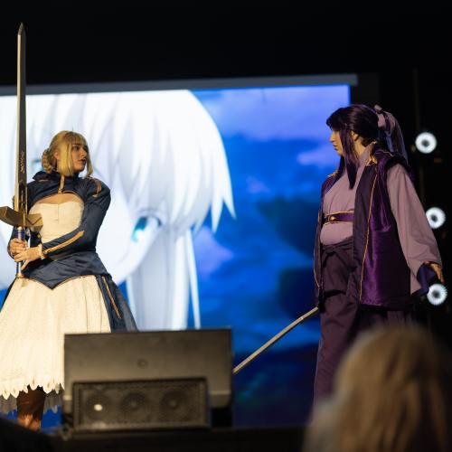 Saber and Assassin from Fate Stay/Night: Unlimited Blade Works
Cosplayer: Silvercrystal_cosplays
https://www.instagram.com/lady_silvernight/
https://www.instagram.com/_kneeslipper_/