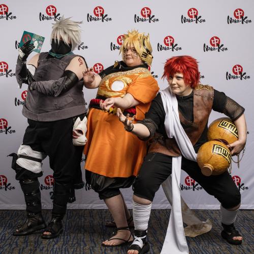 Naruto, Kakashi, and Gaara from Naruto
Cosplayers: Pincushion, Scissors, &amp; TheMachine Cosplay
https://www.instagram.com/pincushion_scissors_themachine/